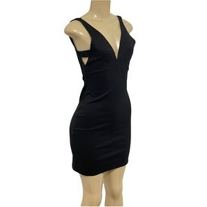 Amanda Uprichard black plunging v neck bodycon mini dress date night LBD S